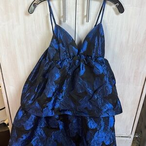 Blue and Black Floral tiered Dress for Anthropologie (XXS)